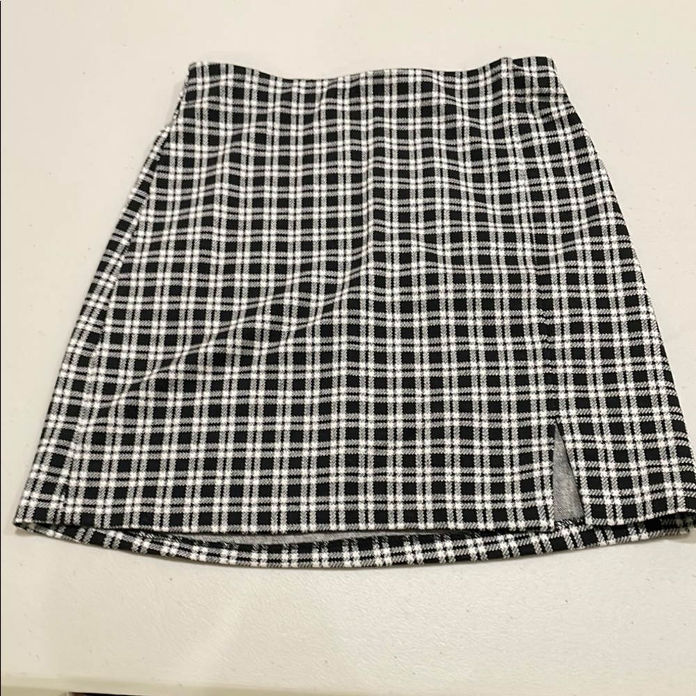 Divided Black and White Plaid Mini Skirt